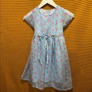 Vintage Floral Blue Spring Easter Girl’s Lined Short Sleeve Dress Size 6